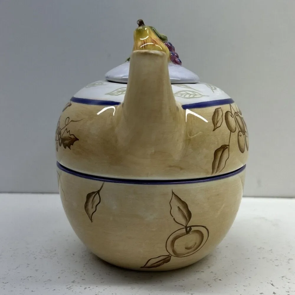 Vtg Hand Painted Zrike Stacked Tea Pot‎ - Fruit - Grapes